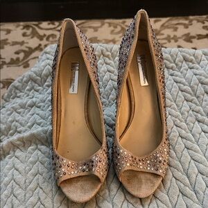 INC International Concepts Beige Crystal Peep-Toe Heels